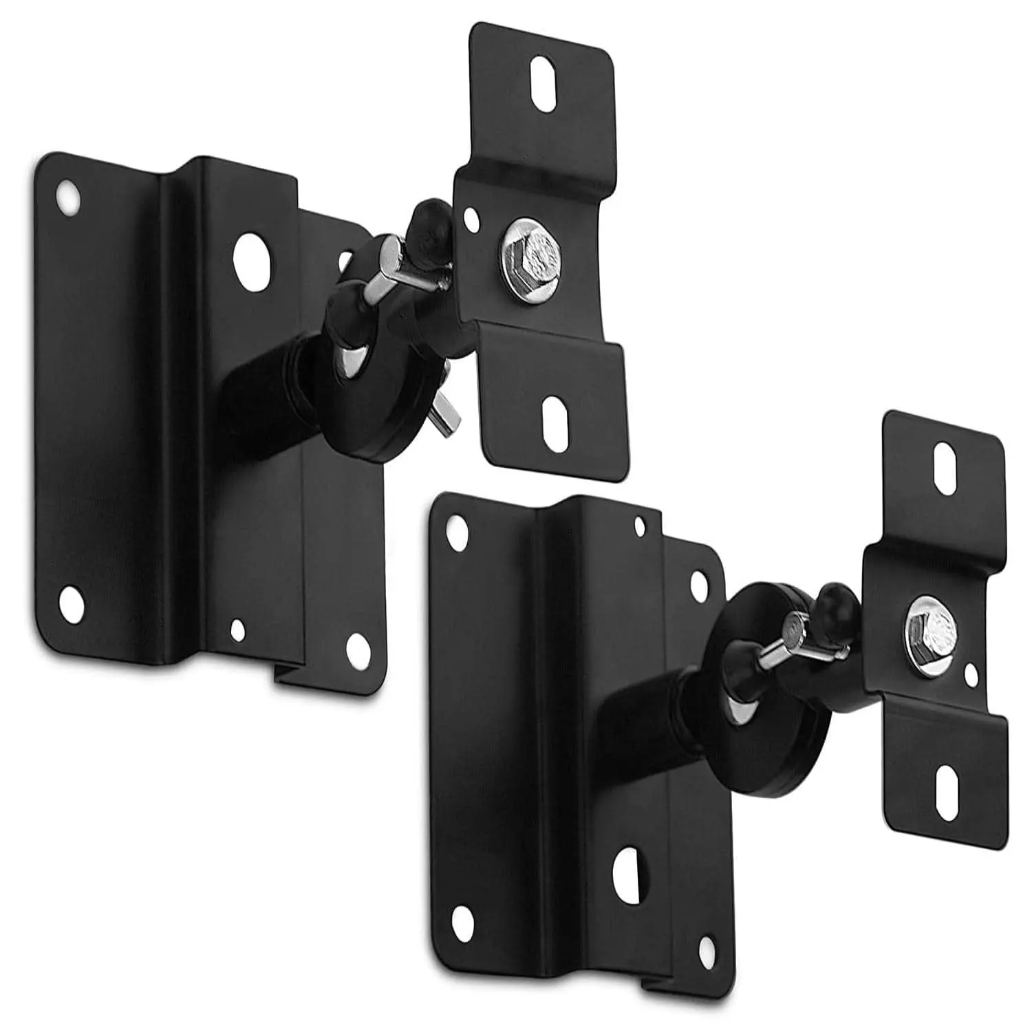 MOUNT-IT! Heavy Duty Universal Steel/Aluminum Low-Profile Speaker Mounts - Black Sturdy Adjustable Bracket with Hardware, 360° Rotation, 90° Tilt for Ceiling, Wall, Home/Business Use