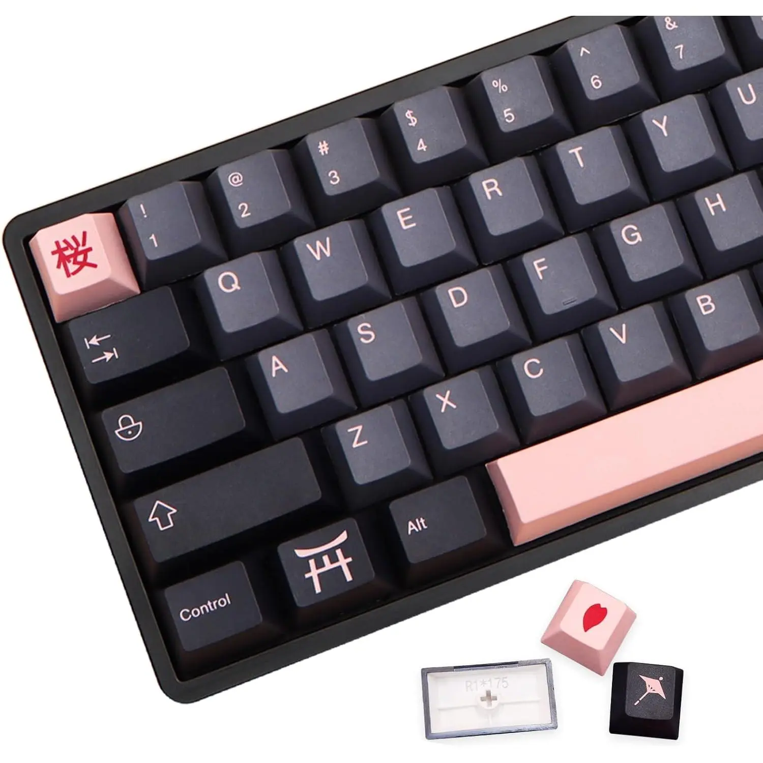 Night Sakura Keycaps 136 Set for Full-Sized Keyboards Custom PBT Cherry Profile with Keycap Puller for Cherry MX 104/87/68/61 60% ANSI/ISO Layouts Supplement Kit Thermal Sublimation