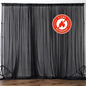 2 Pack 5ftx10ft Black Chiffon Backdrop Drape Curtains, Durable Flame Resistant Sheer Organza Event Divider Panels With Rod Pockets