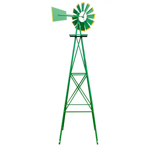 8ft Tall Strictly Wind Powered Outdoor Iron Windmill Decoration - Weather Resistant Steel Spinner, Ball Bearing Quiet Operation, 22" Wheel, 26" Base, 26x26x96in, 20.5lbs, Assembly-Ready for Determining Wind Speed and Direction