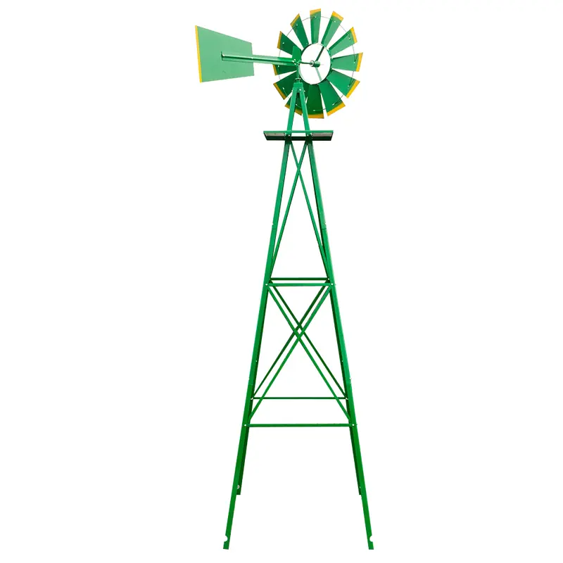 8ft Tall Strictly Wind Powered Outdoor Iron Windmill Decoration - Weather Resistant Steel Spinner, Ball Bearing Quiet Operation, 22" Wheel, 26" Base, 26x26x96in, 20.5lbs, Assembly-Ready for Determining Wind Speed and Direction