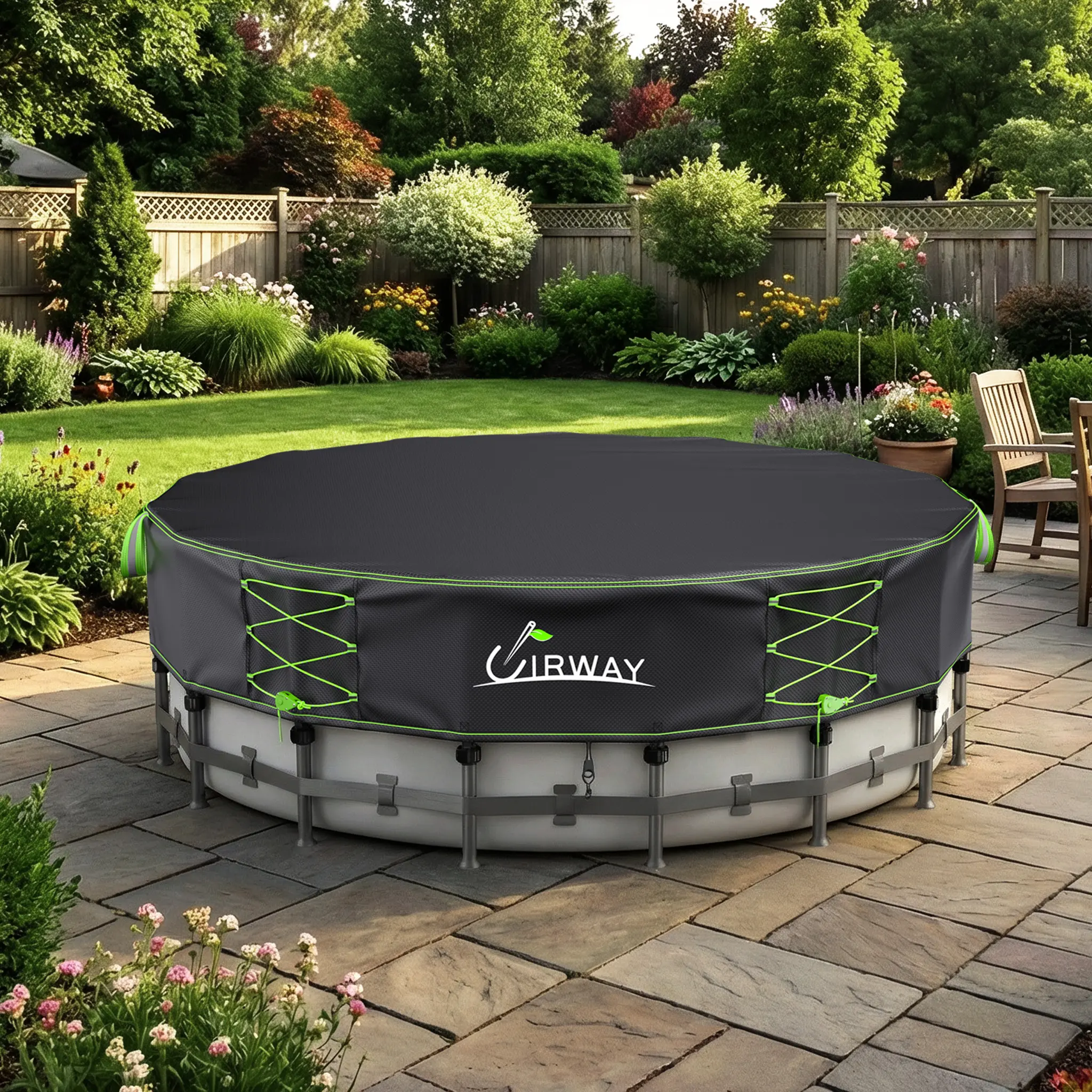 UIRWAY 800D Round Pool Cover with Reflective Strips, Swimming Pool Cover for Above Ground Pools, Solar Cover Including Rope Tie and Luminous
