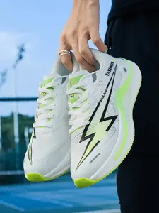 Parent - Child White - Green Lightning Racing Running Shoes, Dynamic Sports Style, Knitted Mesh Material, Lightweight & Responsive, Comfortable on Feet, Ideal for Parent - Child Running Training & Daily Sports