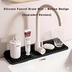 Long Silicone Kitchen Faucet Mat，New Sloped Self-Draining Silicone Faucet Mat