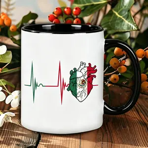 Mexican Pride Ceramic Mug Featuring Mexico Flag Heartbeat Theme Ideal Gift for Mexican Heartbeat Lovers