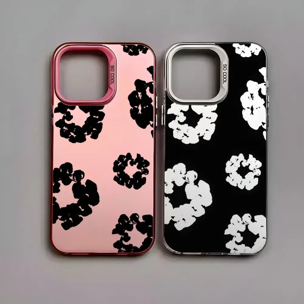 Black Flower Luxury D-Denims T-Tears Smartphone Case, Anti-Fall Matte Back Cover for iPhone 17,16,15,14,13,12,11 Pro Max,X,XR,8 Plus - Handheld Cellphone Protection for Compatible Devices, Casing, Accessories