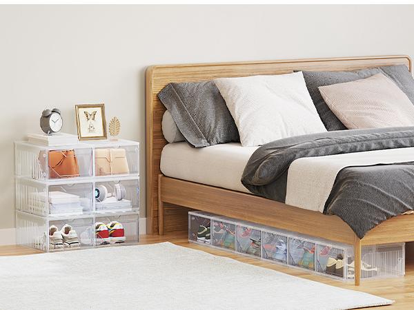 BROVIEW S6 XX-Large Shoe Sneaker Storage Boxes for Size 14, Stackable & Thicken Clear Plastic Shoe Organizers 6/8/12/15 Packs for Entryway Closet Under Bed, Shoe Storage Cabinets Container Display Case w/ Magnetic Door