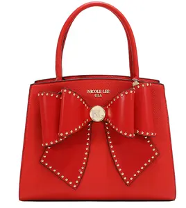 NICOLE LEE STUDDED BOW SATCHEL BAG
