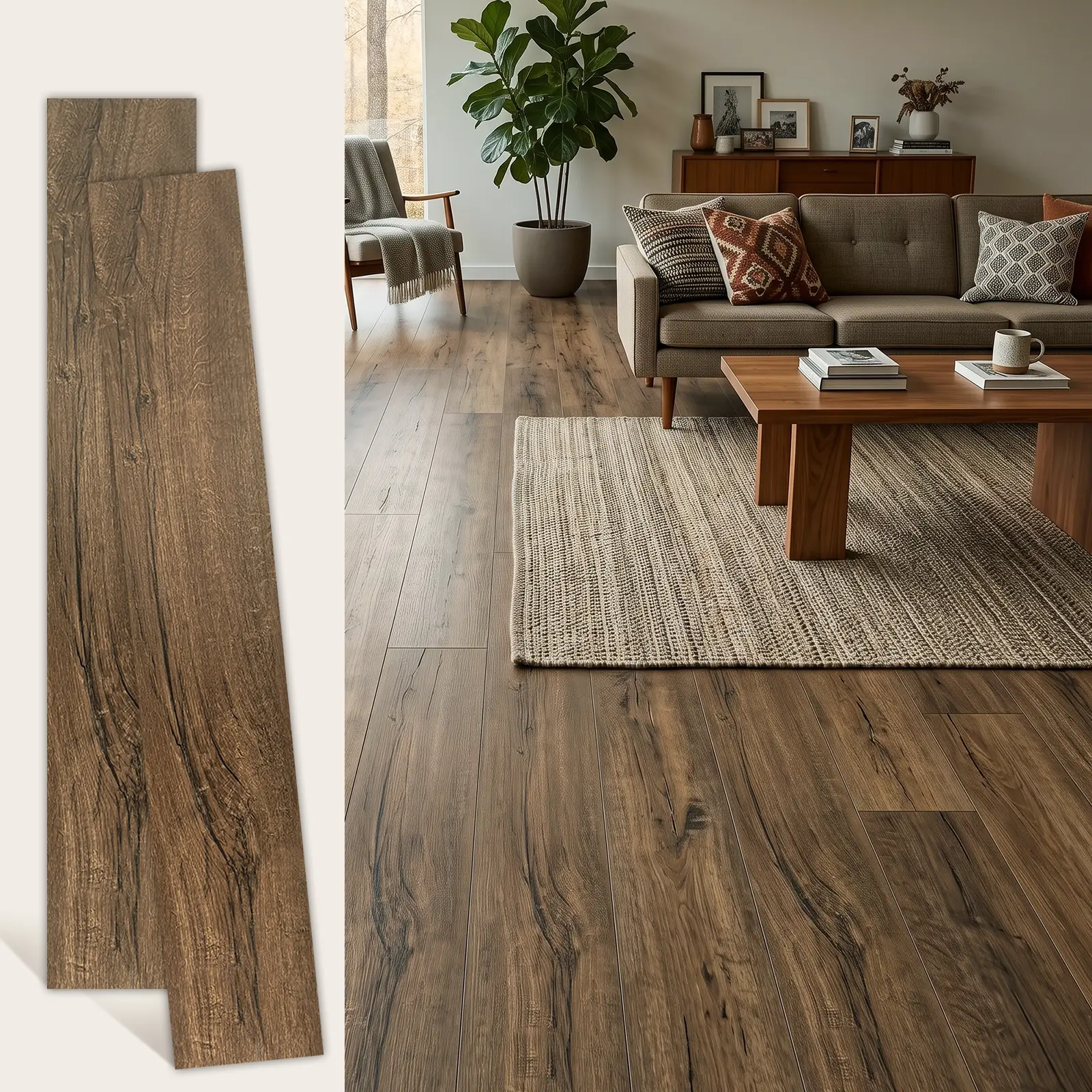 LooYee 48 PCS 72 Sq.Ft Peel and Stick Vinyl Floor Planks Wood Look Self Adhesive Flooring Tiles Waterproof Non-Slip Flame Retardant  Easy DIY Floors for Bathroom Kitchen Living Room