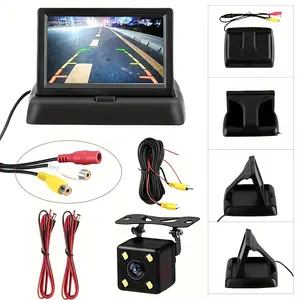 10.92cm Folding Monitor Ultra Clear HD Car Rearview Display 4LED Backup Camera Monitor Universal Kit with Wide Angle Viewing Reversing Parking SUV Pickup Camper Tractor,  Rearview System, Sleek Monitor, Portable Screen, Sturdy Mounting, Backup Camera