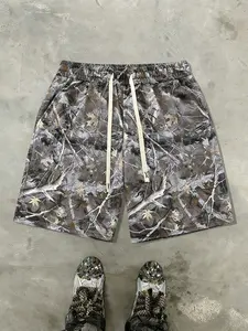 Men's Floral Branch Printed Shorts, Fashion Casual Camouflage Drawstring Shorts, Streetwear, Summer Street Beach Pants, All over Print, Fitted Style