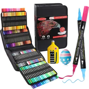 60 Pieces Dual-Tip Acrylic Markers Set with 120 Colors, Convenient Storage and Carrying Case, Artist Coloring Supplies for Adults