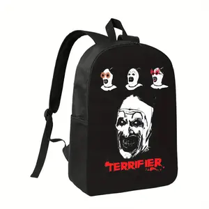 Horror Clown Backpack - Large Capacity Laptop Bag with Zipper Closure, Adjustable Shoulder Straps - Spooky Clown Faces Design in Black/White/Red - Durable Polyester Bookbag for Teens, Adults, Halloween, Travel, School, Work - Funny Horror Movie Fan Gift,