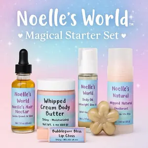 Noelle's World Magical Starter Set Kids Self Care Gift Box 6 Piece Bundle with Hair Nectar Body Butter Oil Deodorant & Lip Gloss Moisturizing Handcrafted