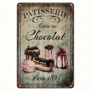 Vintage Paris 1895 Metal Sign - Chocolate Cake | Rustic Wall Decor for Home, Office, Kitchen & Cafe | Ideal Gift for Bakers & Dessert Enthusiasts, Cafe Wall Art|Charming Home Decor|Iron Construction, Metal Wall Art Decor