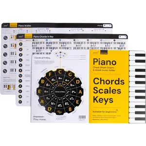 Piano Chords and Scales Chart | Music Learning Tool - Keyboard Cheat Sheets Fit in Music Folder - 2 Pack Bundle Chords, Keys, Major Scales, Minor Scales, Laminated Card, Large Print
