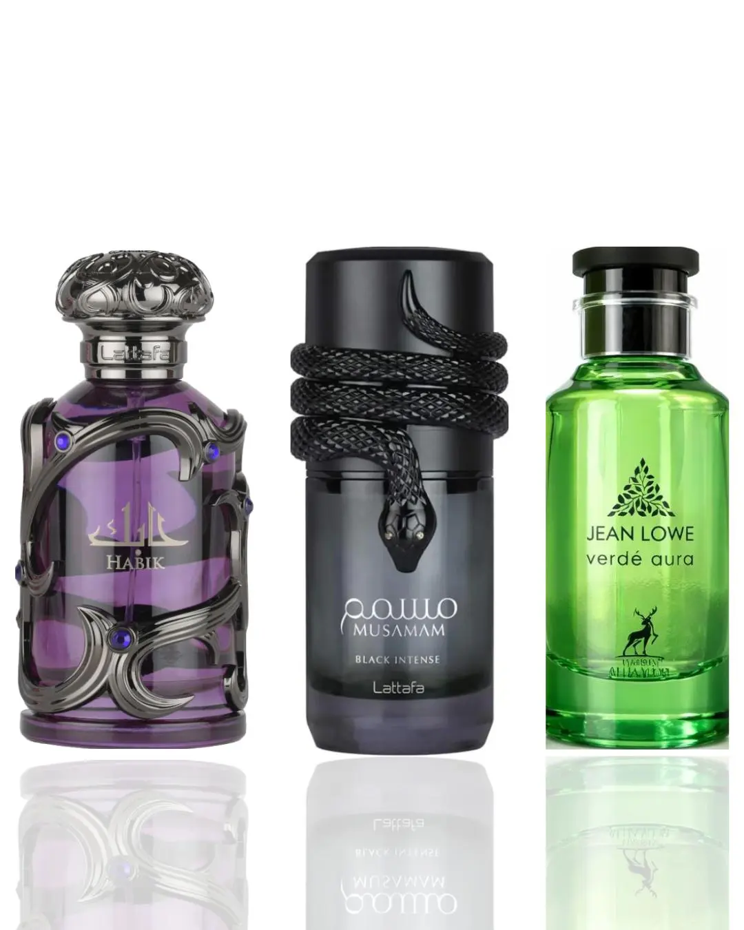 Lattafa Unisex Fragrance 3-Piece Bundle Pack - Spiced, Multi-Scent Trio of Jean Lowe Verde Aura, Musamam Black, Habik Men Fragrances, Spiced Unisex Fragrance, Multi-Scent Unisex Fragrance