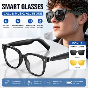 Smart Audio Glasses with Built-in Microphone, Wireless Music and Hands-Free Calls, Open-Ear Eyewear with 2 Bonus Replaceable Lenses, Lightweight Rechargeable Glasses for Driving, Cycling, Travel and Outdoor Sports