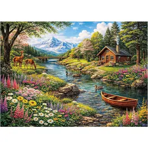 BenBen Puzzles for Adults 500 Pieces, Scenic Cabin Landscape Jigsaw Puzzle with Pattern Hints on Back, Relaxing Nature Puzzle for Family Game Night, Home Décor