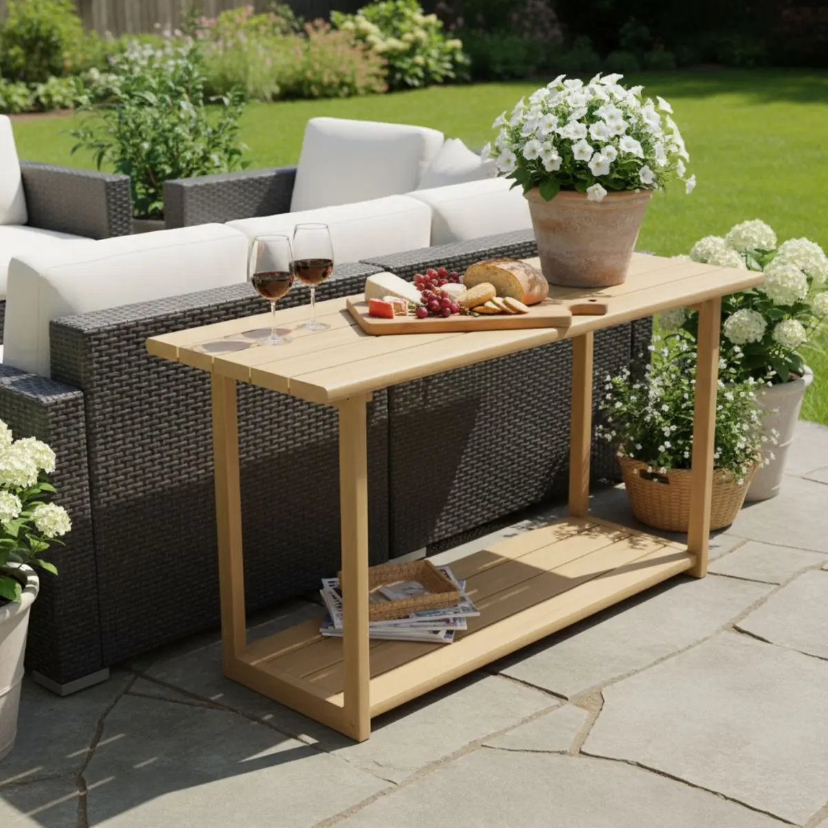 Woodside Rectangular Outdoor Patio Buffet-Console Table, Durable Weather-Resistant Furniture, 59.84x19.29x30.43 in, 42.99 lbs, Assembly Required for Patios, Garden, 59.84 X 19.29 X 30.43 Inches