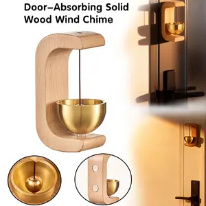 Mini Wooden Door Wind Chime with Copper Bell – Suction Cup Magnetic Hanging Doorbell, Vintage Entry Door Chime, Indoor Door Reminder & Home Decor Ornament