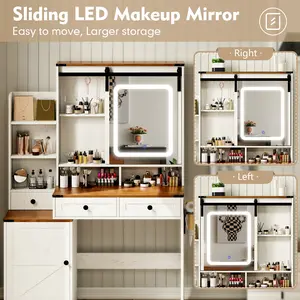 RIWENGO Vanity dressing table with LED lighted mirror, large-capacity storage makeup dressing table equipped with high-definition lighted mirror, jewelry storage cabinet, charging ports and hidden storage areas, Suitable for bedrooms