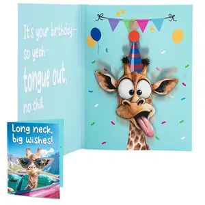 Mountova Funny Birthday Cards with Sound & Motion, Musical Shaking Giraffe Interactive Greeting Card for Women Men Kids, Happy Birthday Card with Envelope for Family Friends Coworker