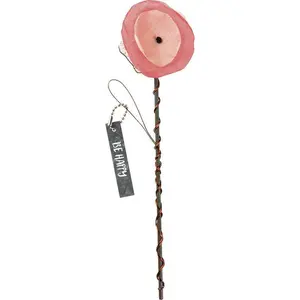 Primitives Pick - Be Happy Decorative Pick with Brushed Metal Plate & Salk Fabric Flower Detail 2.5x7.5 for Charming Display Shaped Decoration