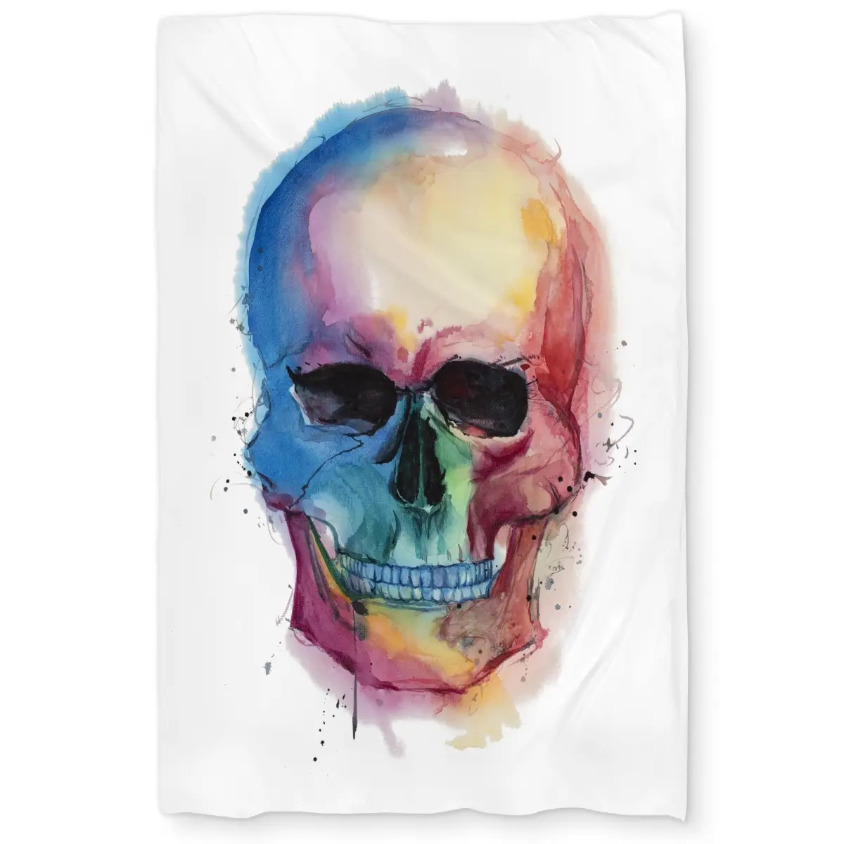 Begin Home Decor C1DCTXLWEHOCLN Watercolor Colorful Skull Twin Size Extra Long Duvet Cover - Modern Bedroom Decor