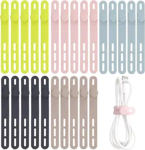 2026 Silicone Cable Ties, 24 Pcs Cable Ties Reusable, High Elasticity Cord Wraps for Electrical Cords, Cord Organizer for Earphone, Phone Charger(Colorful)