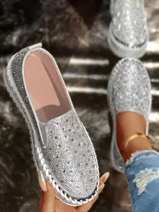 Women's Flat Shoes, Casual Rhinestone Design, Comfortable Walking Shoes, Fashion Women's Flats for Daily Wear, Non Slip Flat
