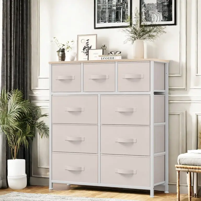 Yitahome 9 Drawer Dresser for Bedroom, Fabric Tall Dressers, Organizer Unit Storage Tower for Bedroom, Living Room, Hallway, Closet, Girls, Storage Bi