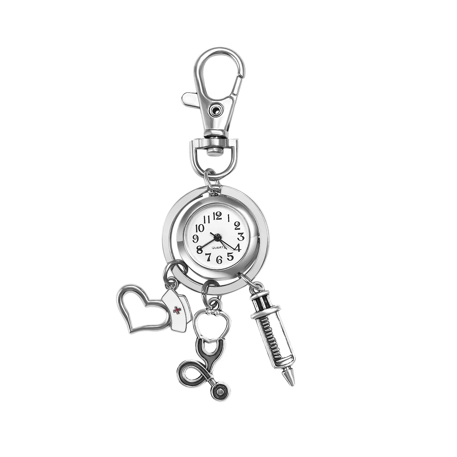 OIDEA Metal Edition Pocket & Fob Watches for Nurses & Doctors, Silver Tone Metal Carabiner Clip-On, Medical Motif, Unisex Quartz Fashion Women's Watch, Unisex Wear, Alloy, 1 Atm Rating, Promotion