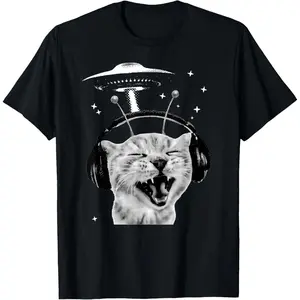 Funny Y2K Alien Cat Meme Silly Cat Vintage Space Kitty T-Shirt