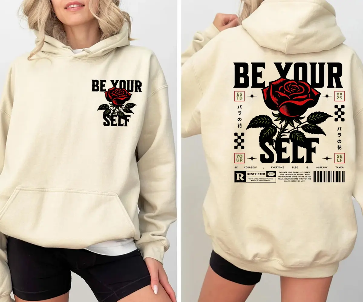 Be Yourself Rose Tattoo Hoodie, Vintage Graphic Streetwear Style, Grunge Aesthetic Outfit, Perfect Gift For Men Women