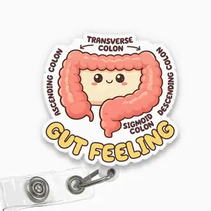 Gut Feeling Colon Badge Reel, Cute Anatomical Colon GI Humor Acrylic Retractable ID Holder with Clip Gift for Nurse GI Tech Student G0W