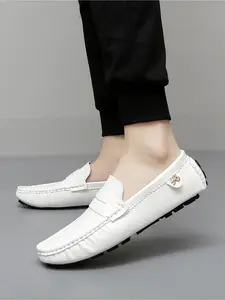 Men's Business Formal Lace-free Slip-on PU Leather Loafers, Pointed Toe Flat Shoes for Daily Wear, Lightweight Breathable Comfortable Shoes for Men, Boy