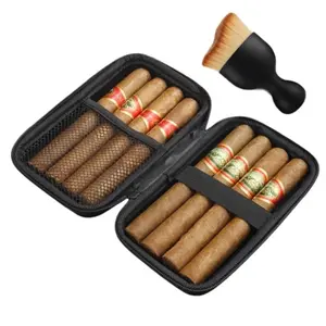 Portable Cuban Cigar Box Set with Brush, Travel-Friendly Cigar Rack, Men's Cigar Storage Gift Box, 2pcs