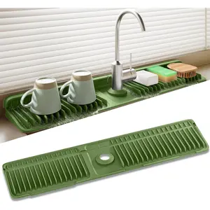 Faucet Mat for Kitchen Sink, 24 Inch Longer Silicone Sink Splash Guard, 7 ° Slope Fast Self-draining, Fast Drying Tidy Faucet Mat Splash Guard