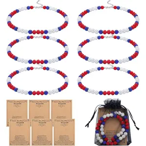 6 Sets Baseball Beaded Necklace for Men Ice Baseball Bling Necklace Adjustable Collection Rhinestone Gifts with Cards and Mesh Bags for Teens Team Players Lovers