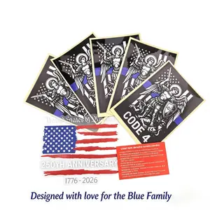 St. Michael The Archangel Thin Blue Line Decal, Police Support Vinyl Sticker, Free 1PC America 250th Anniversary Patriotic Decal + Free 1PC Constitutional Rights Red Card, Law Enforcement Gift for Cars, Trucks, Laptops, Water Bottles