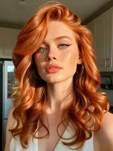 Ginger Orange Short Body Wave Synthetic Lace Front Wig  13x4 HD Lace Frontal Wig with Baby Hair Orange Short Wavy Synthetic Wig Loose Wave Glueless Synthetic Wig for Daily Christmas Party Cosplay Use