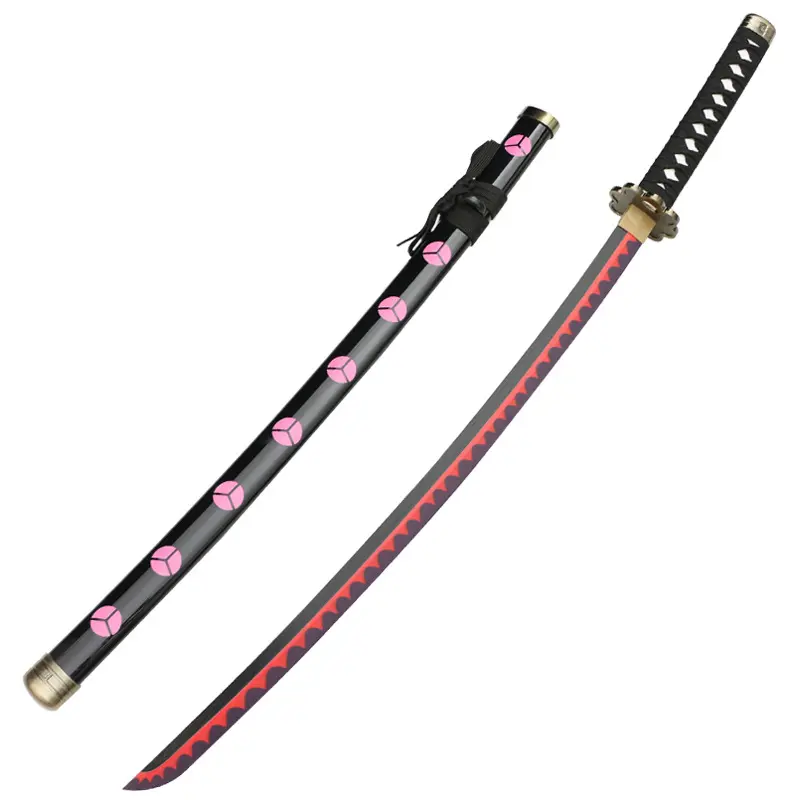 Stylized Long Decorative Ornament Accessory Set, Black Outer‑Cover with Pink Floral Print, Red Serrated Decor Fittings, Themed Prop for Event Photoshoots, Home Display & Hobby‑themed Collectibles