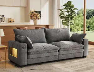 MapleGrace 80" Cloud Loveseat Sofa with LED Light & USB-C Charging Port, Modern 2-Seater Chenille Couch with Wide Armrest, for Living Room, Apartment, Small Space, Grey