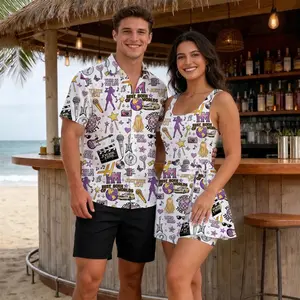 Hannah Princess 20th Anniversary Vintage Couple Set Hawaiian Shirt  And Dress Skirt Combo Summer Beach Vacation, Music Festival Party Wear, Pop Star Retro Y2K Graphic Matching Couple Outfit Apparel, Couple Gift Idea Summer Vacation | 250326.R0694.ID01