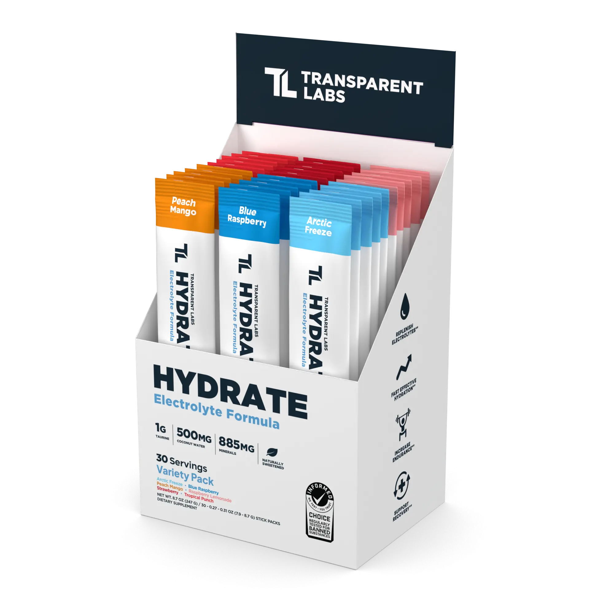 Transparent Labs Hydrate - Clean, Sugar-Free Electrolyte Powder and No Artificial Ingredients - Daily Hydration & Recovery Drink with Taurine and Coconut Water Healthcare Natural