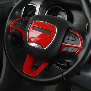 for Dodge Challenger & Charger 2015+ Steering Wheel SteeringWheel Decor Cover Trim Car Interior Accessories, ABS yellow red carbon fiber Uv And Scratch Resistant Easy Diy Installation Perfect Fit