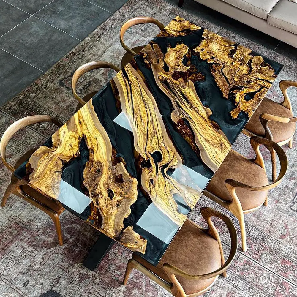 [OSO010] Olive Wood Epoxy Table custom epoxy river slab table, Executive Desk, Custom Large Epoxy River Table, Solid Wood Slabs Table, Large Computer Office Desk Workstation, Business Furniture for Home Office