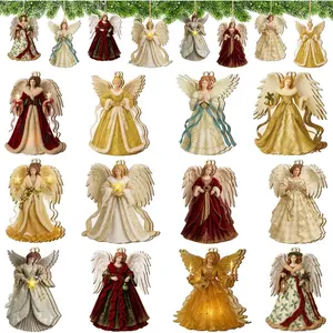24 count Christmas Wooden Angels Ornaments, Vintage Angel Wooden Christmas Tree Decoration, Retro Hanging Angel Wood Tags with Hemp Rope for Xmas Tree Holiday Party Home Decor