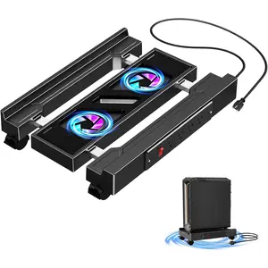 Adjustable CPU Holder with  Station and Cooling Fan with RGB Light,Mobile CPU Holder with 4 Rolling Casters, Under Desk CPU Bracket PC Floor Cart PC Riser for Office,  (Socket with Fan)